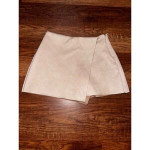 Zara Basic Collection Faux Suede Wrap Skort Tan Beige Small Mini Skirt Shorts